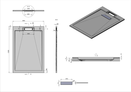 Поддон для душа из искусственного камня Vincea VST-4SRL8012G,1200*800*25, серый