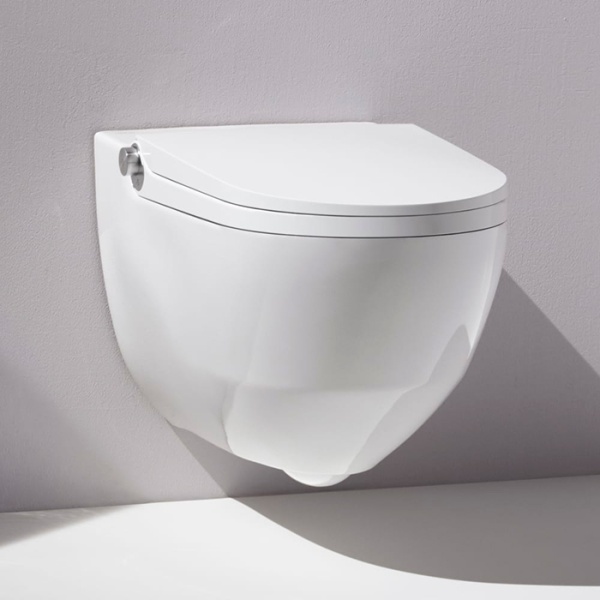 Laufen Cleanet Riva Унитаз-биде подвесной 60х39см, безободковый, с сиденьем, пульт д/у, покрытие LCC, панель титан-черный, цвет: белый 8.2069.1.404.000.1