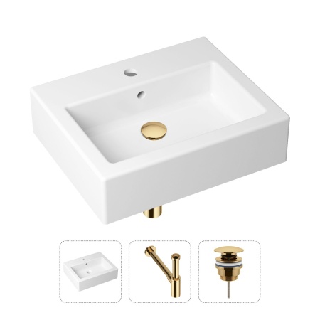 Комплект 3 в 1 Lavinia Boho Bathroom Sink 21520659: накладная фарфоровая раковина 50.5 см, металлический сифон, донный клапан