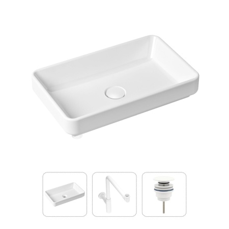 Комплект 3 в 1 Lavinia Boho Bathroom Sink 21520162: накладная фарфоровая раковина 55 см, металлический сифон, донный клапан