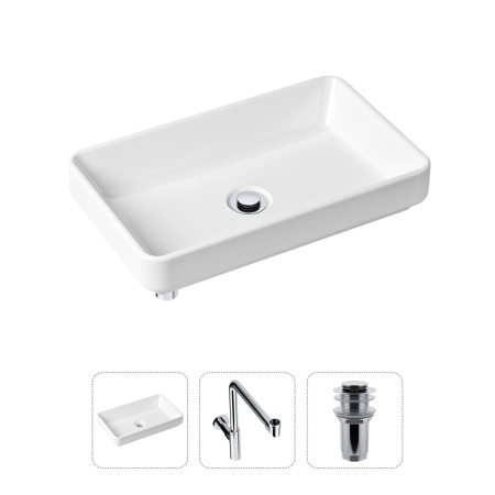 Комплект 3 в 1 Lavinia Boho Bathroom Sink 21520153: накладная фарфоровая раковина 55 см, металлический сифон, донный клапан