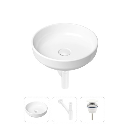 Комплект 3 в 1 Lavinia Boho Bathroom Sink 21520206: накладная фарфоровая раковина 40 см, металлический сифон, донный клапан