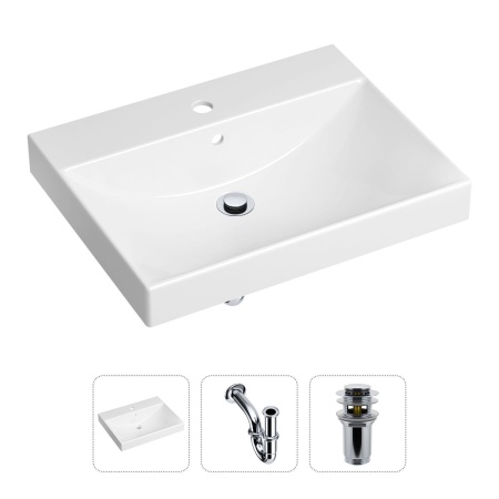 Комплект 3 в 1 Lavinia Boho Bathroom Sink 21520542: врезная фарфоровая раковина 60 см, металлический сифон, донный клапан
