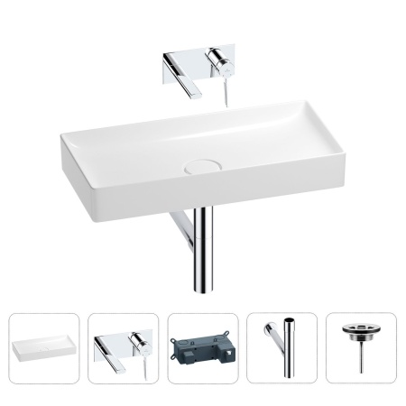 Раковина для ванной Wellsee Pure BY Wellsee 201002756 в наборе 4 в 1: раковина белого глянцевого цвета, встраиваемый смеситель, сифон, выпуск (цвет набора хром)