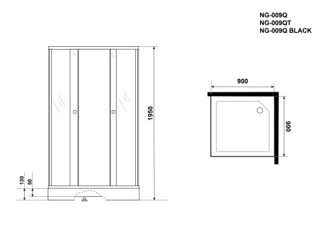 Душевой уголок Niagara Eco NG-009-14QT (90х90х195) низкий поддон(13см),черный,стекло тонированное,