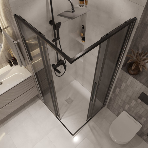 Душевое ограждение  Niagara Nova  NG-2823-34BLACK (90*90*195) квадрат, двери раздвижные