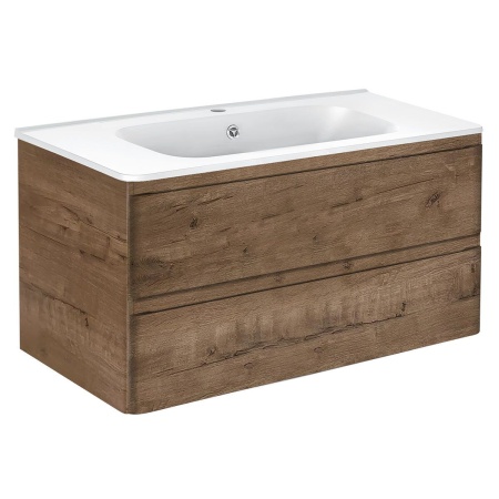 Тумба Vincea Vico 1000 подвесная, 2 выкатных ящика soft close, V.Oak с умывальником VCB-2VP1000W из искусственного камня, цвет белый