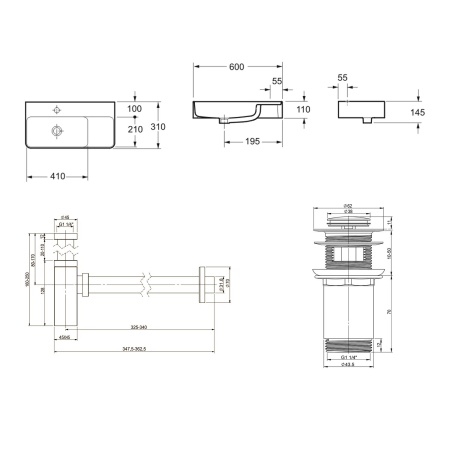Комплект 3 в 1 Lavinia Boho Bathroom Sink 21520506: накладная фарфоровая раковина 60 см, металлический сифон, донный клапан