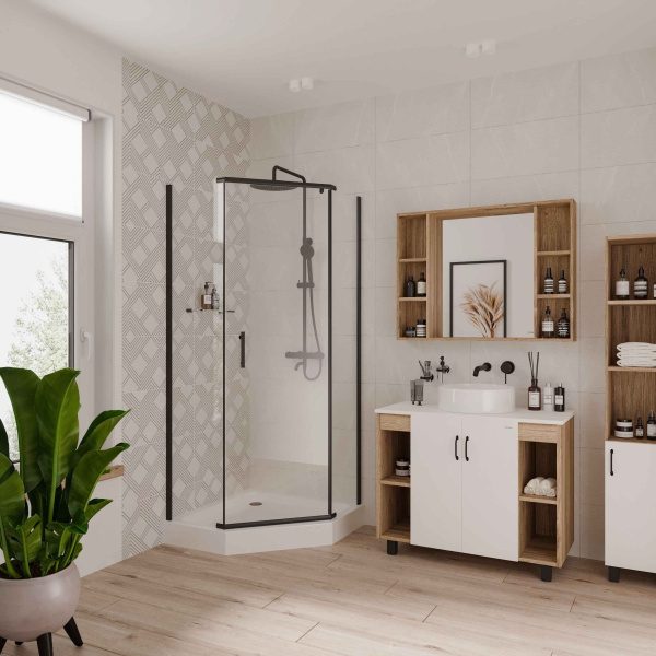 Душевое ограждение Niagara Nova NG-6834-08 BLACK 100x100x190 трапеция, дверь распашная