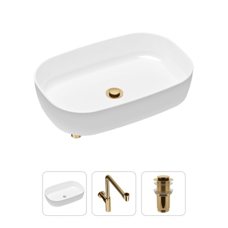 Комплект 3 в 1 Lavinia Boho Bathroom Sink 21520103: накладная фарфоровая раковина 54 см, металлический сифон, донный клапан