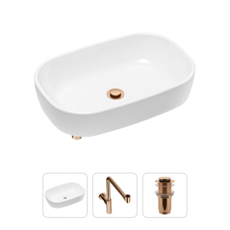 Комплект 3 в 1 Lavinia Boho Bathroom Sink 21520051: накладная фарфоровая раковина 54 см, металлический сифон, донный клапан