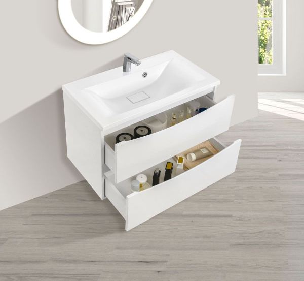 Тумба под раковину Vincea Mia 750 подвесная, 2 выкатных ящика soft close, G.White