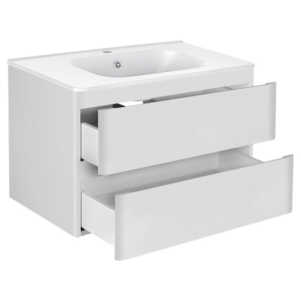 Тумба Vincea Vico 800 подвесная, 2 выкатных ящика soft close, G.White с умывальником VCB-2VP800W из искусственного камня, цвет белый