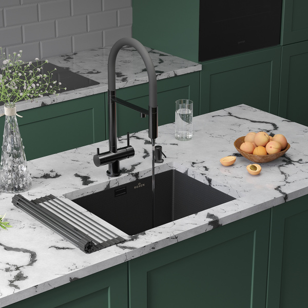 Кухонная мойка Roxen Uno 54 PVD (графит) под столешницу (текстурное покрытие)