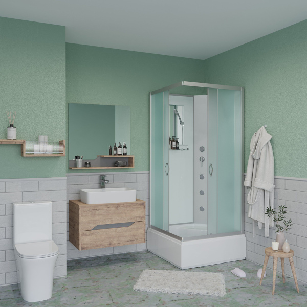 Душевая кабина Niagara Classic NG-1108-14BKG 90х90х200, средний поддон 26 см, стекло матовое с полкой