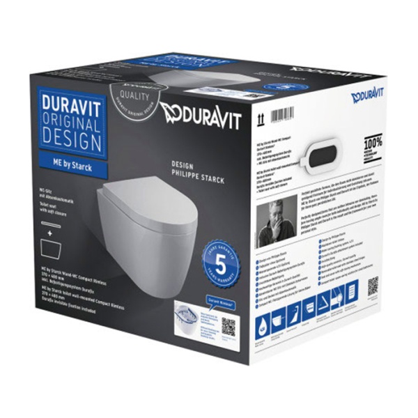 Duravit ME by Starck Комплект: унитаз подвесной Compact Rimless, 37x48см 253009 + сиденье с микролифтом: 002019 цвет: белый 45300900A1 (253009+002019)