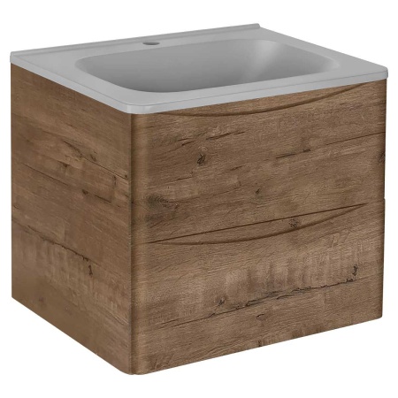Тумба Vincea Paola 600 подвесная, 2 выкатных ящика soft close, V.Oak с умывальником VCB-2VP600G из кварцевого камня, цвет серый