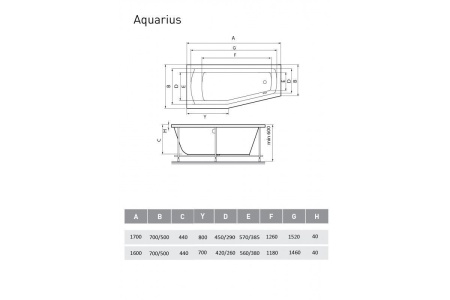 Ванна акриловая левосторонняя Relisan AQUARIUS Гл000023277, 170x70