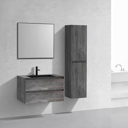 Тумба Vincea Luka 800 подвесная, 2 выкатных ящика soft-close, G.Stone с умывальником VCB-13800B из кварца, цвет черный