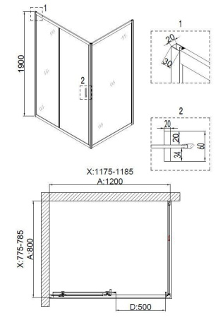 Душевое ограждение Niagara Nova NG-6612-08 120x80x190 прямоугольник, двери раздвижные