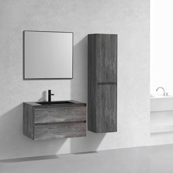 Тумба Vincea Luka 800 подвесная, 2 выкатных ящика soft-close, G.Stone с умывальником VCB-13800G из кварца, цвет серый