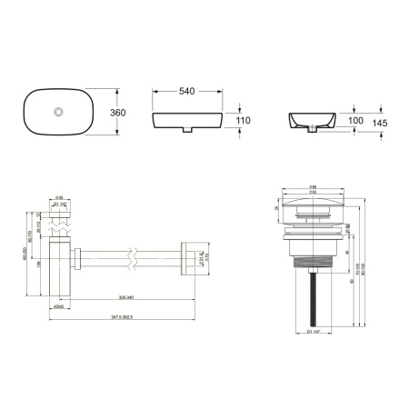 Комплект 3 в 1 Lavinia Boho Bathroom Sink 21520022: накладная фарфоровая раковина 54 см, металлический сифон, донный клапан