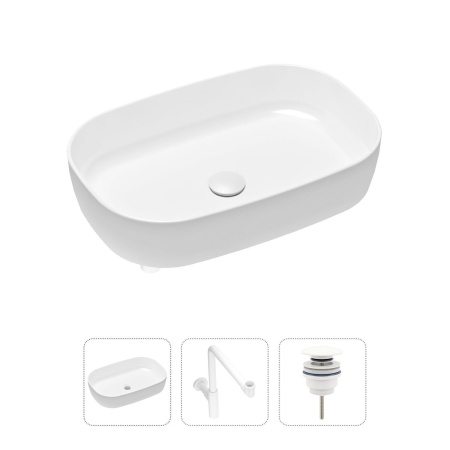 Комплект 3 в 1 Lavinia Boho Bathroom Sink 21520108: накладная фарфоровая раковина 54 см, металлический сифон, донный клапан