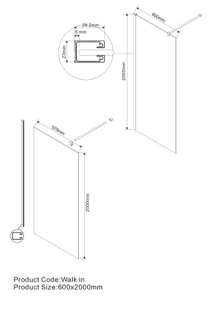 Душевая перегородка Vincea Walk-In VSW-1H600CL, 600*2000, хром, стекло прозрачное