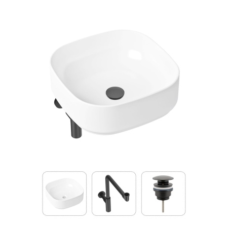 Комплект 3 в 1 Lavinia Boho Bathroom Sink 21520264: накладная фарфоровая раковина 40 см, металлический сифон, донный клапан