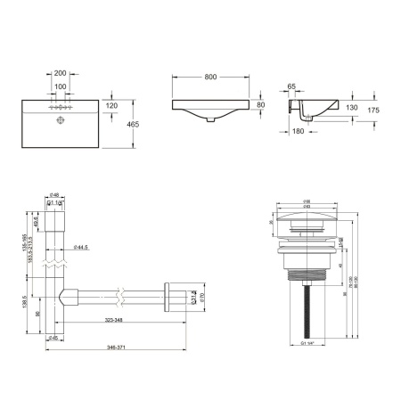 Комплект 3 в 1 Lavinia Boho Bathroom Sink 21520623: врезная фарфоровая раковина 80 см, металлический сифон, донный клапан