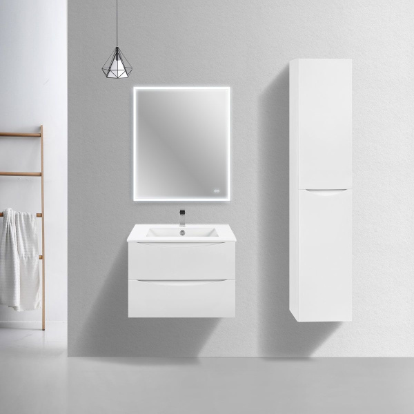 Тумба Vincea Mia Slim 700 подвесная, 2 выкатных ящика soft close, G.White с умывальником VBS-13970S1 керамическая, цвет белый