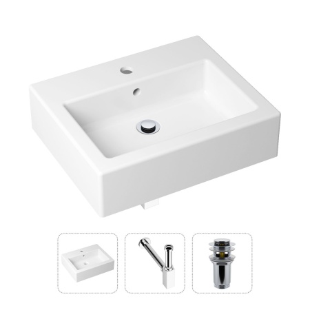 Комплект 3 в 1 Lavinia Boho Bathroom Sink 21520664: накладная фарфоровая раковина 50.5 см, металлический сифон, донный клапан