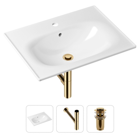 Комплект 3 в 1 Lavinia Boho Bathroom Sink 21520461: врезная фарфоровая раковина 60 см, металлический сифон, донный клапан