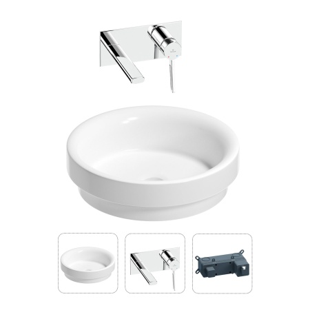 Раковина для ванной Wellsee Doux 201000666 в наборе 2 в 1: круглая раковина белого глянцевого цвета, встраиваемый смеситель в цвете хром