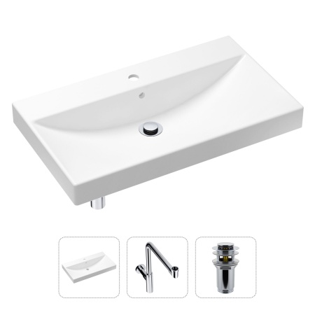 Комплект 3 в 1 Lavinia Boho Bathroom Sink 21520640: врезная фарфоровая раковина 80 см, металлический сифон, донный клапан
