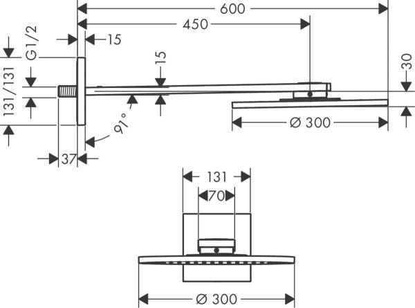 Верхний душ AXOR ShowerSolutions 300 1jet. с держателем. хром 35300000