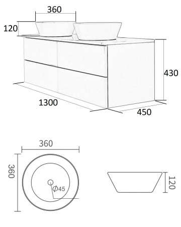 Тумба с 2-мя раковинами Orange Otto Ot-130TuMDF+B08-360W подвесная