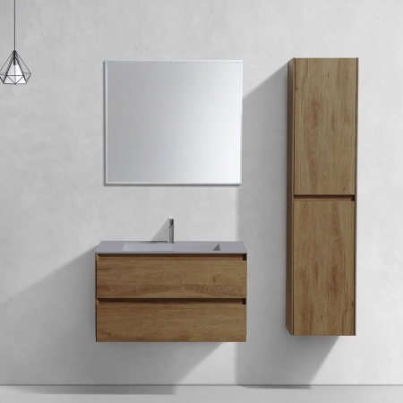 Тумба Vincea Luka 800 подвесная, 2 выкатных ящика soft-close, T.Oak с умывальником VCB-13800G из кварца, цвет серый