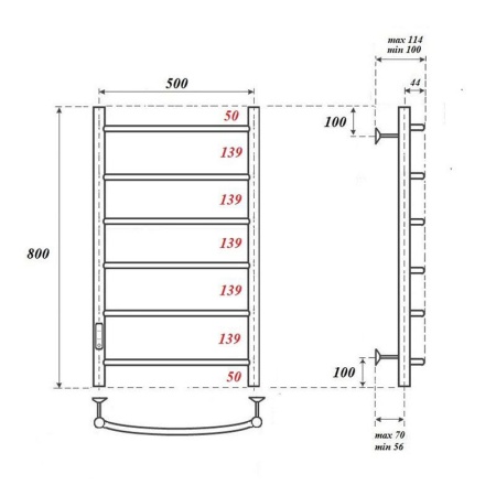 Полотенцесушитель электрический Point PN04758B П6 500x800 диммер слева, черный