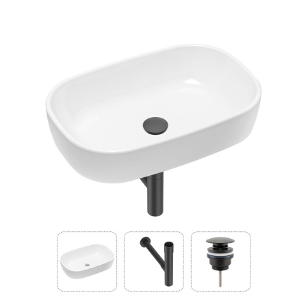 Комплект 3 в 1 Lavinia Boho Bathroom Sink 21520028: накладная фарфоровая раковина 54 см, металлический сифон, донный клапан