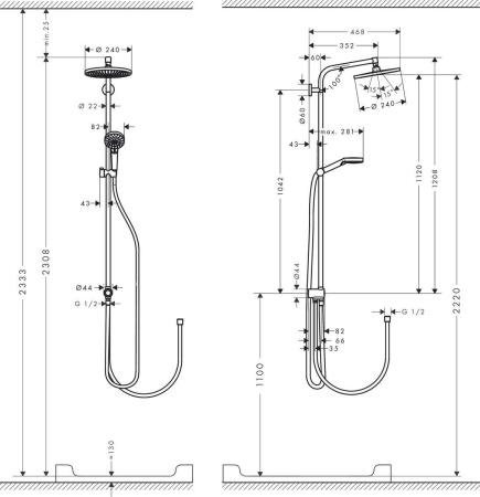 Hansgrohe Crometta S 240 1jet Showerpipe Reno душевая система хром 27270000