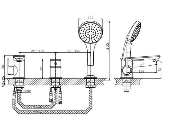 Смеситель на борт ванны RUSH Bruny BR4335-333