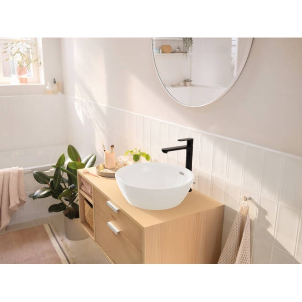 Hansgrohe Rebris S Смеситель для накладной раковины 240 CoolStart со сливным гарнитуром черный матовый 72580670