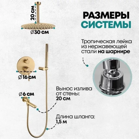 Душевая система скрытого монтажа Grocenberg GB5099MG-2 Золото матовый