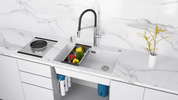Мойка LUMI 74UNI-SKEW, IT-GRANIT, LU74SK-WH, белый, 740х440, Paulmark
