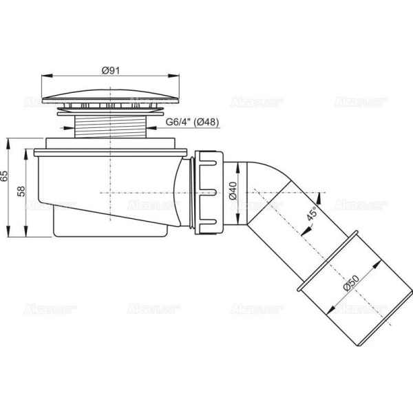 Выпускной комплект для душевого поддона Alcaplast заниженный, хромированный пластик, A471CR-60
