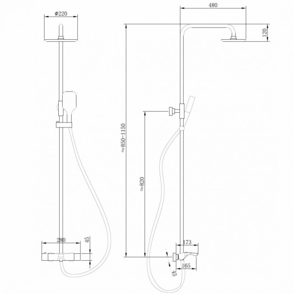 Душевая стойка ABBER Thermostat AF8516NG с термостатом и изливом, никель