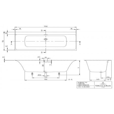 Ванна Villeroy & Boch Subway 3.0 1700 x 750 мм, квариловая, UBQ170SBW2DV-01