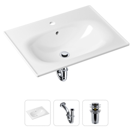 Комплект 3 в 1 Lavinia Boho Bathroom Sink 21520433: врезная фарфоровая раковина 60 см, металлический сифон, донный клапан