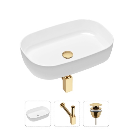 Комплект 3 в 1 Lavinia Boho Bathroom Sink 21520074: накладная фарфоровая раковина 54 см, металлический сифон, донный клапан